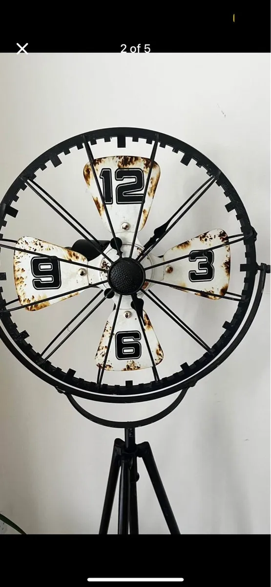 Tall Industrial Tripod Clock - Vintage Fan Style - Image 2