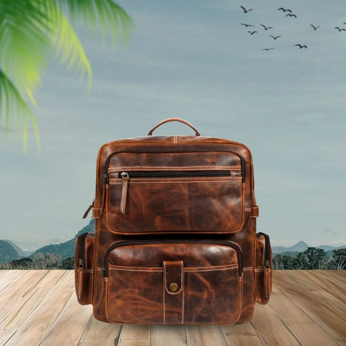 Leather Handmade Backpack with Laptop Compartment - Image 1
