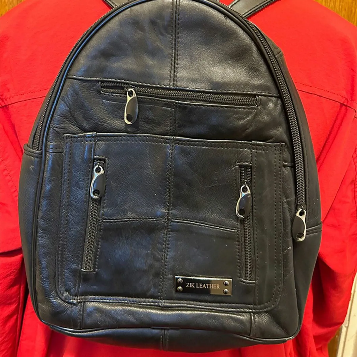 Handcrafted Teal Leather Backpack - Image 2