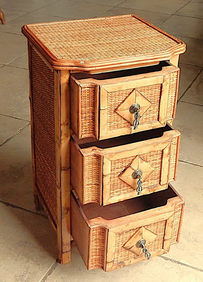 Woven Rattan & Bamboo 3 Drawer Side Table - Image 2