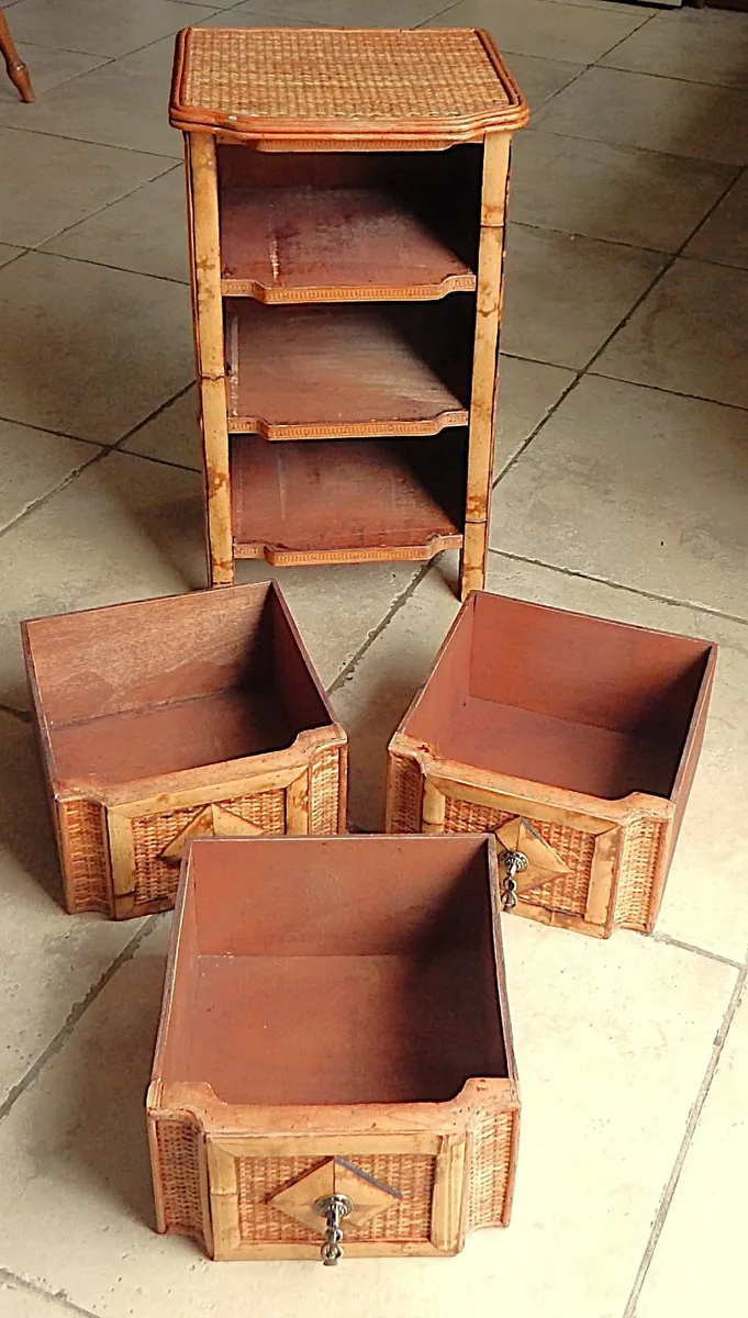 Woven Rattan & Bamboo 3 Drawer Side Table - Image 3