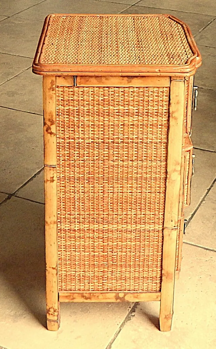 Woven Rattan & Bamboo 3 Drawer Side Table - Image 4