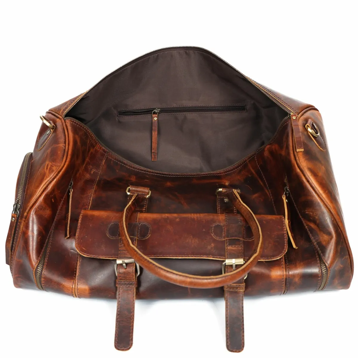 Handmade Leather Duffle Bag - Spacious Durable Bag - Image 3