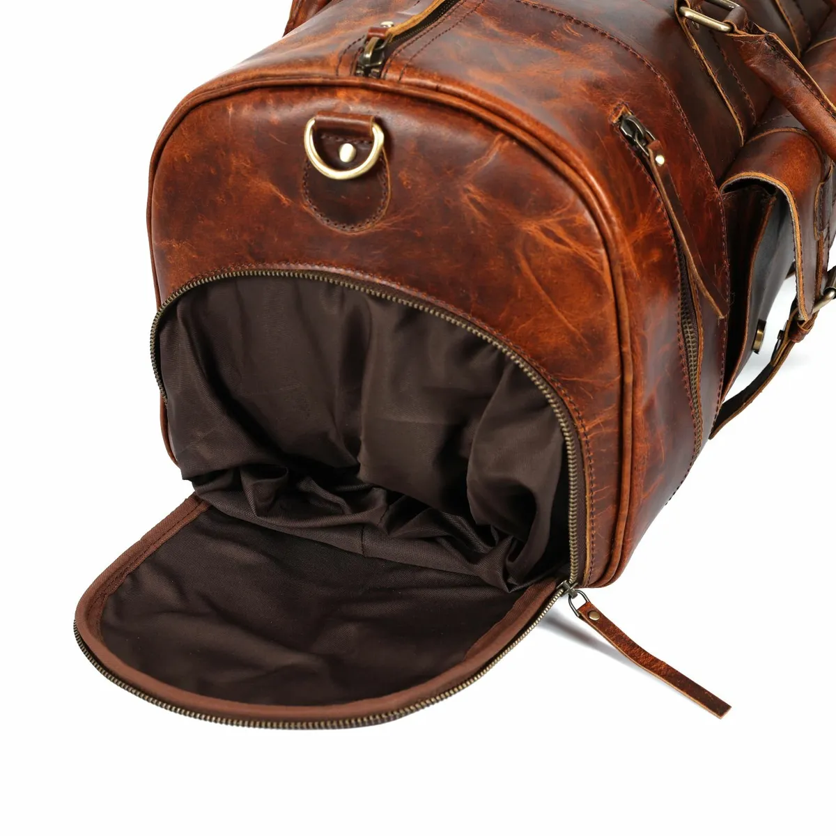 Handmade Leather Duffle Bag - Spacious Durable Bag - Image 4