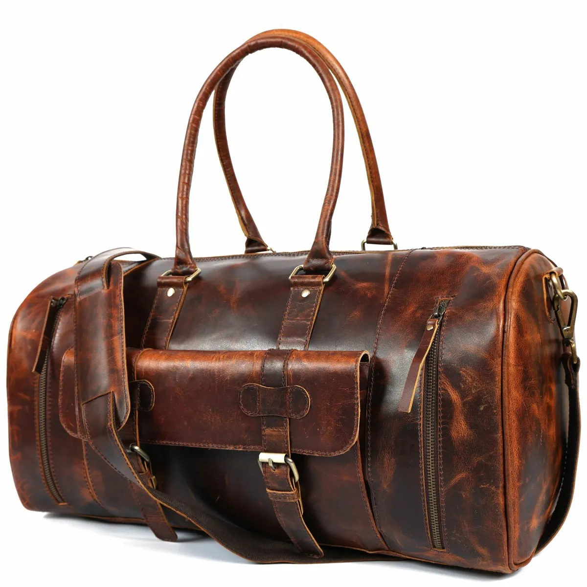 Handmade Leather Duffle Bag - Spacious Durable Bag - Image 1