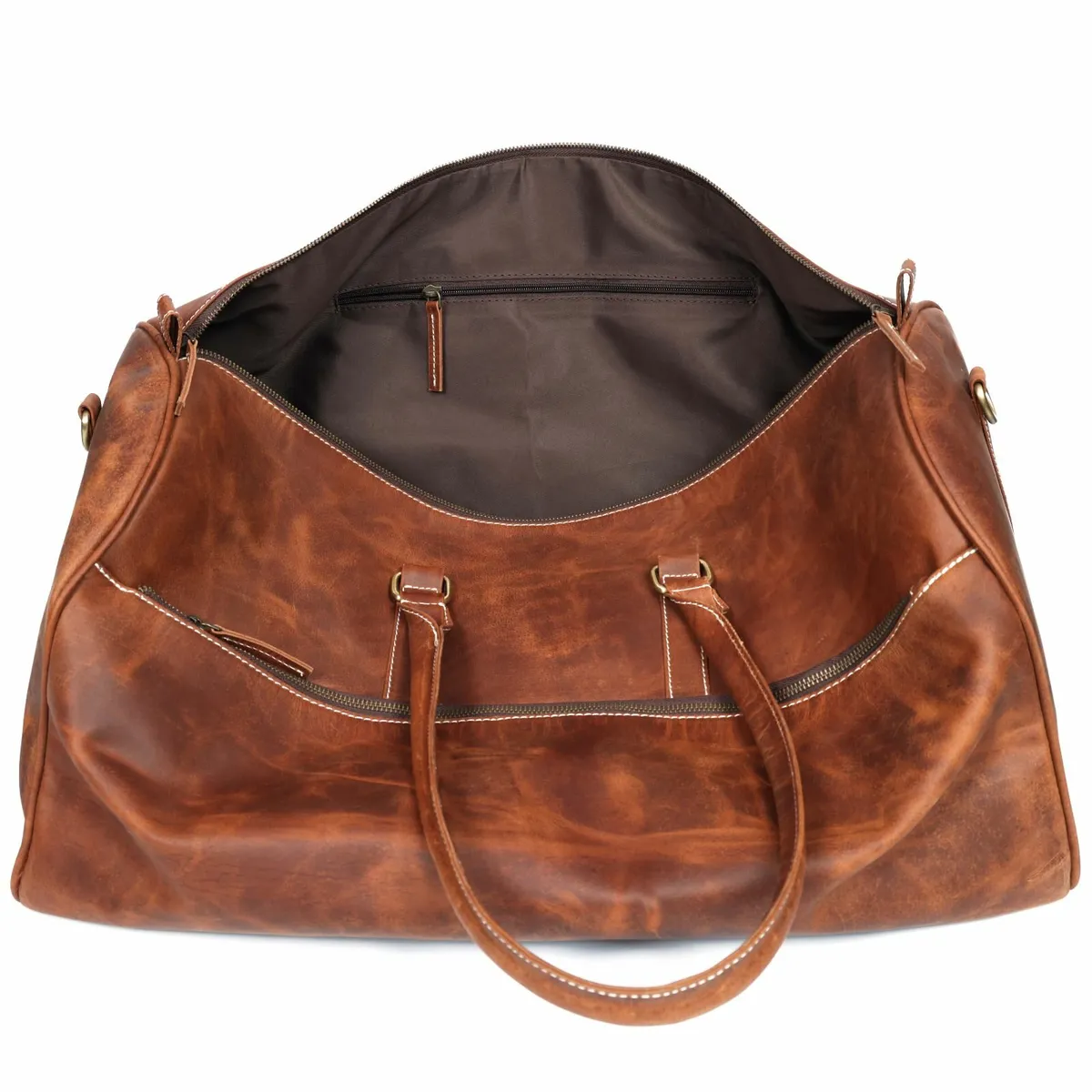 Handmade Leather Duffle Bag - Spacious Durable Bag - Image 3