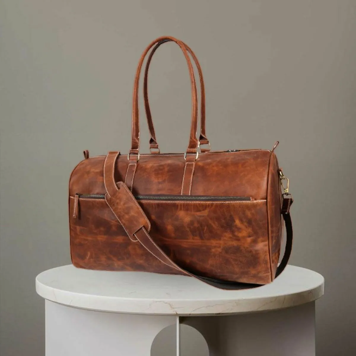 Handmade Leather Duffle Bag - Spacious Durable Bag - Image 1