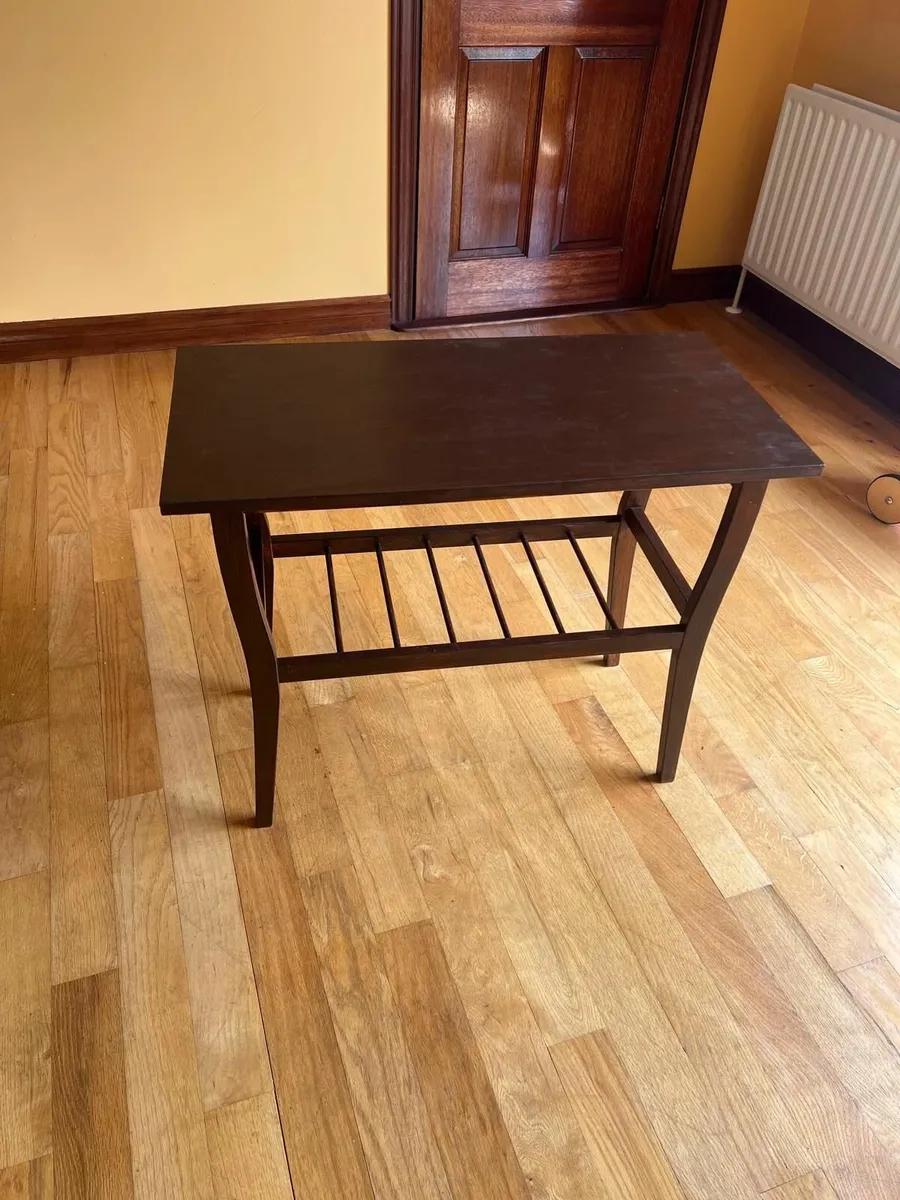 Slim Dark Wood Side Table with Shelf