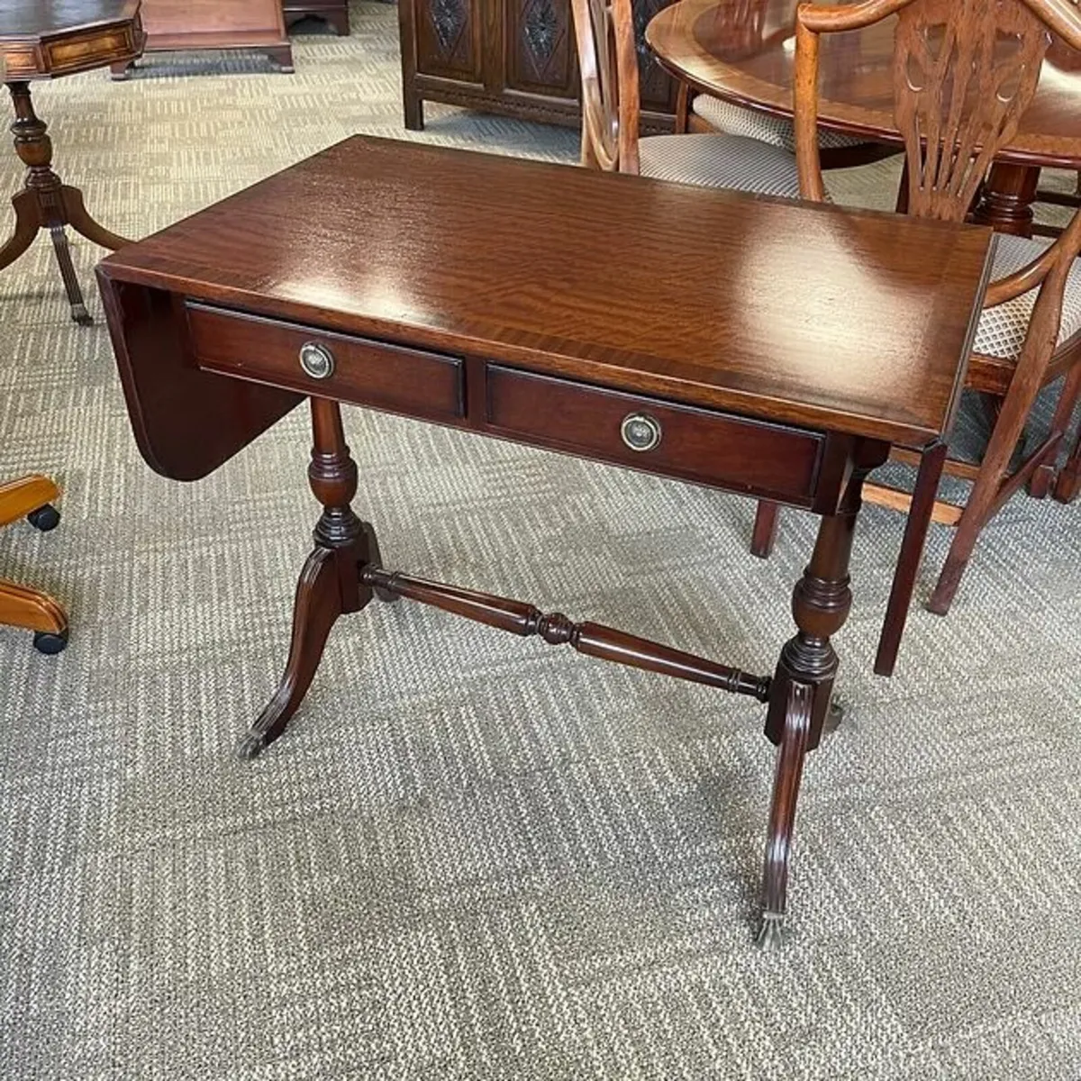 Beautiful mahogany drop leaf console writing table - Image 1