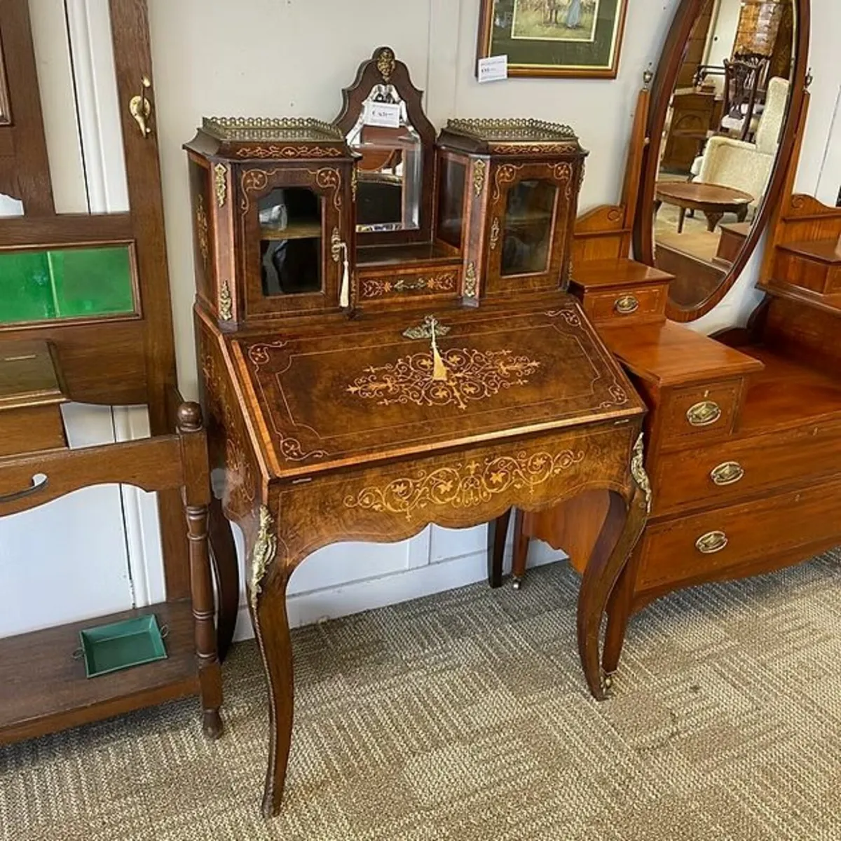 Victorian walnut & inlaid bureau de dame desk. Ref - Image 1