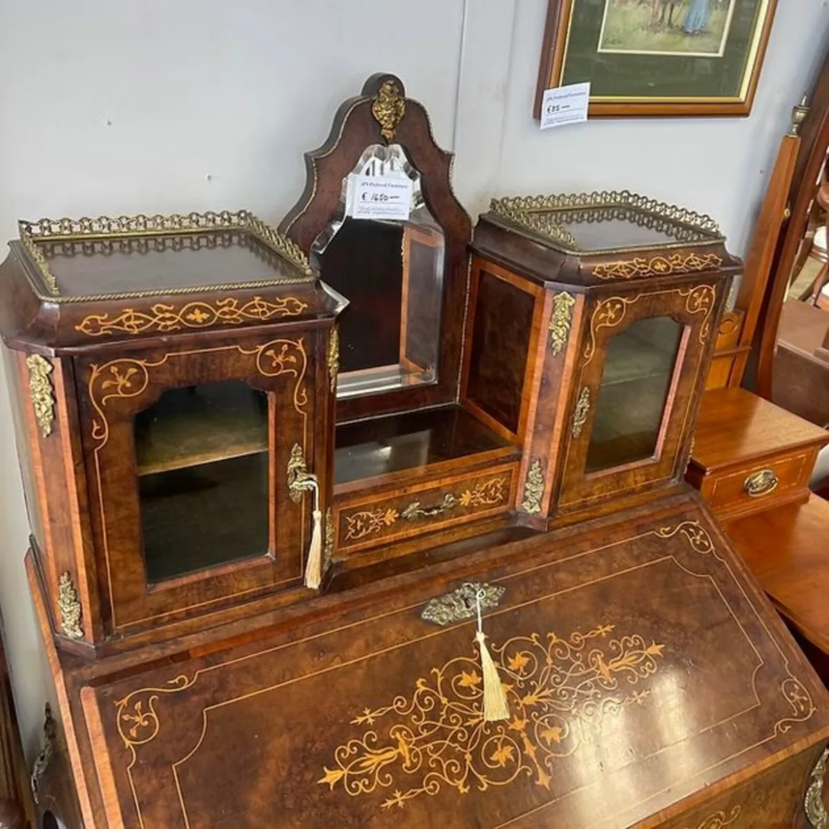 Victorian walnut & inlaid bureau de dame desk. Ref - Image 2
