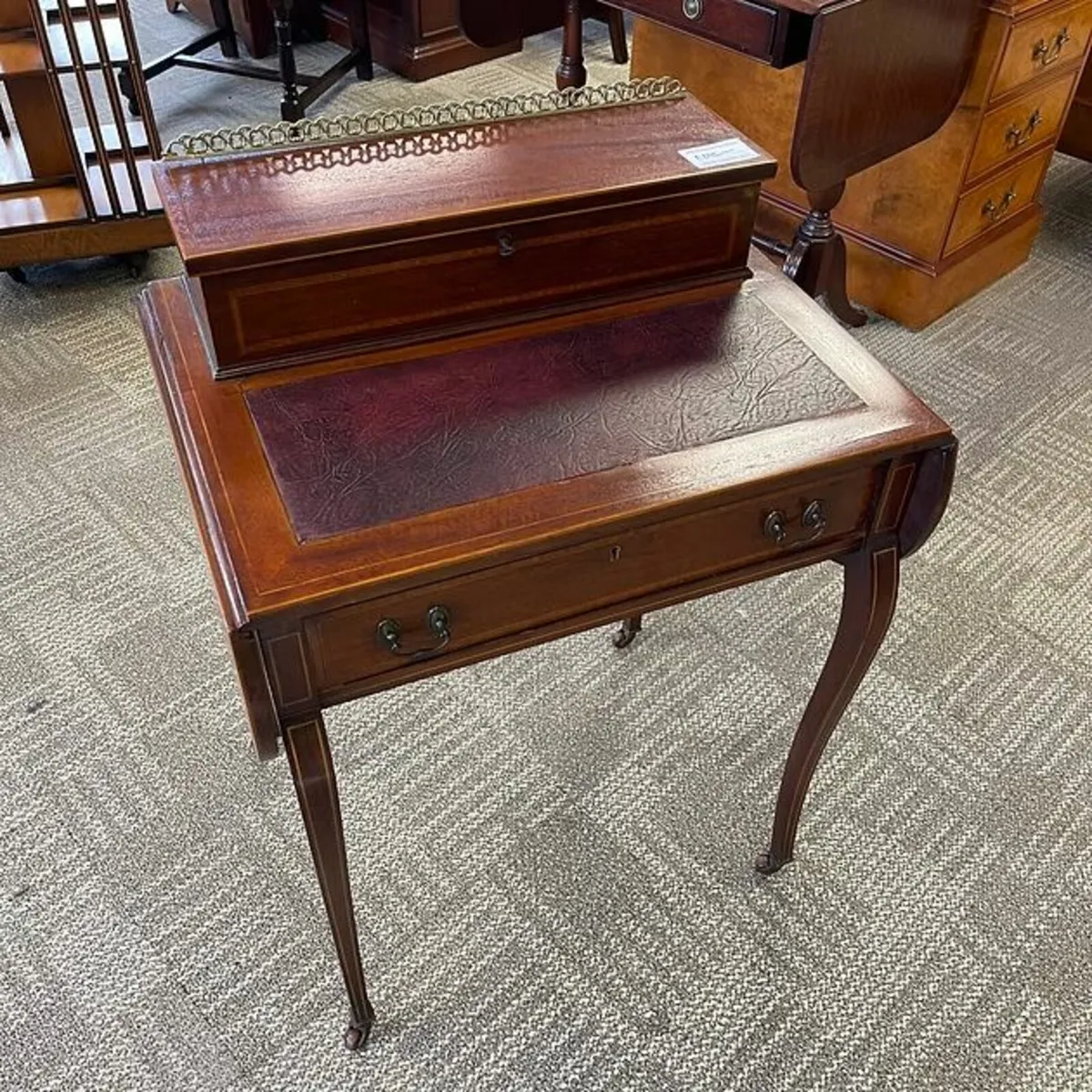 Edwardian inlaid mahogany dropleaf writing table w - Image 1