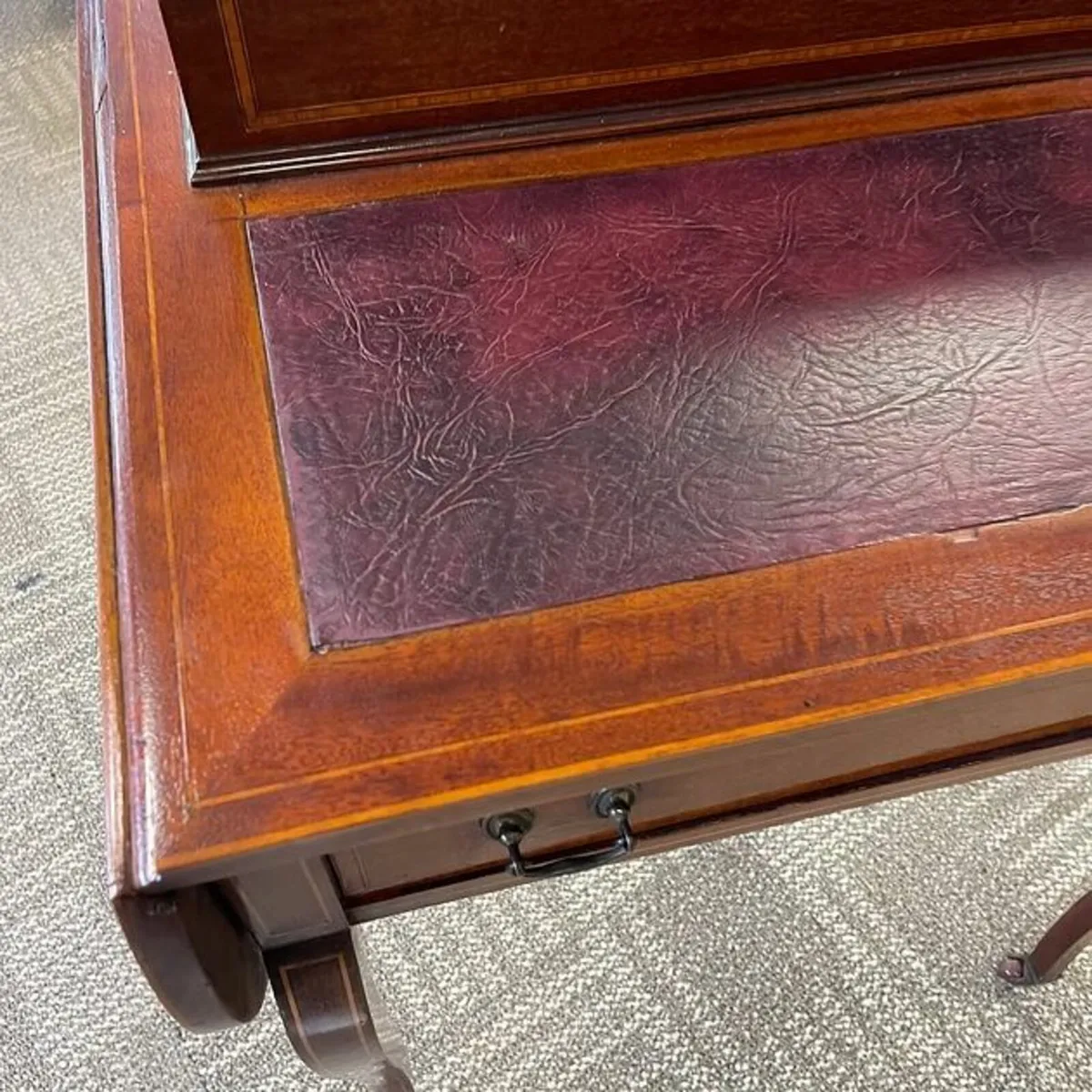 Edwardian inlaid mahogany dropleaf writing table w - Image 2