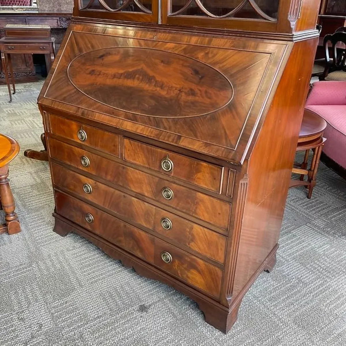 Fabulous Edwardian mahogany flamed tan leather wri - Image 2
