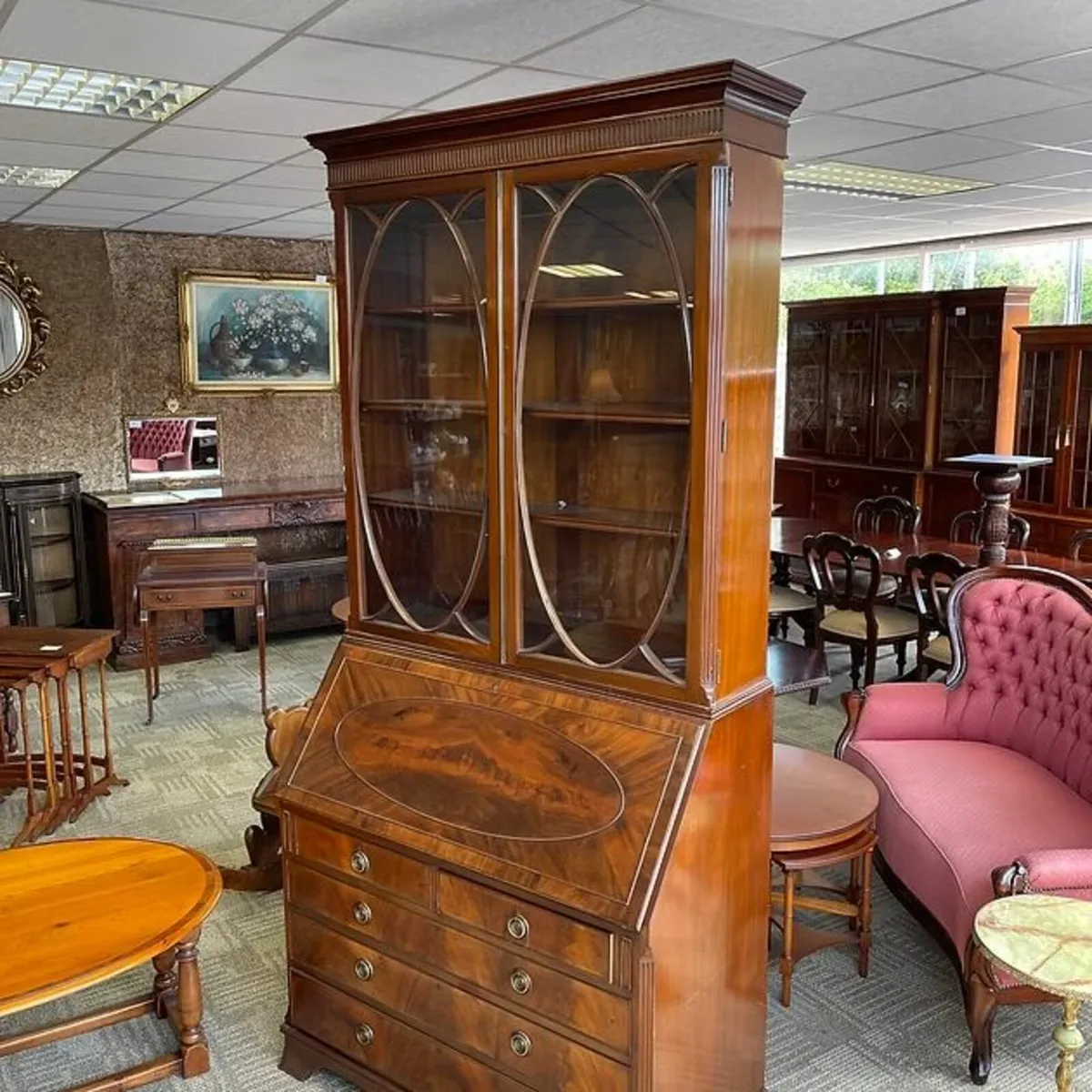 Fabulous Edwardian mahogany flamed tan leather wri - Image 3