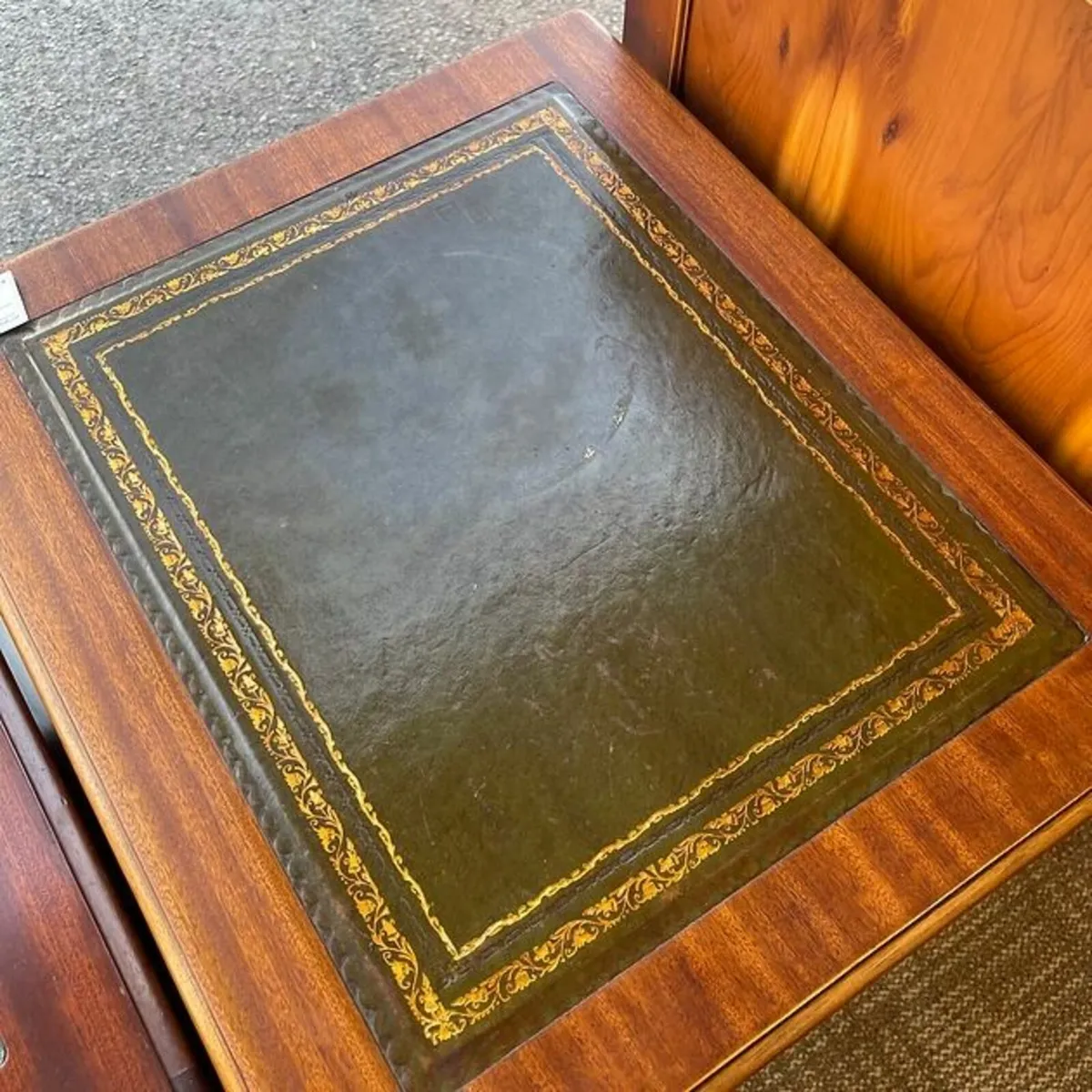 Beautiful mahogany green leather top filing cabine - Image 2