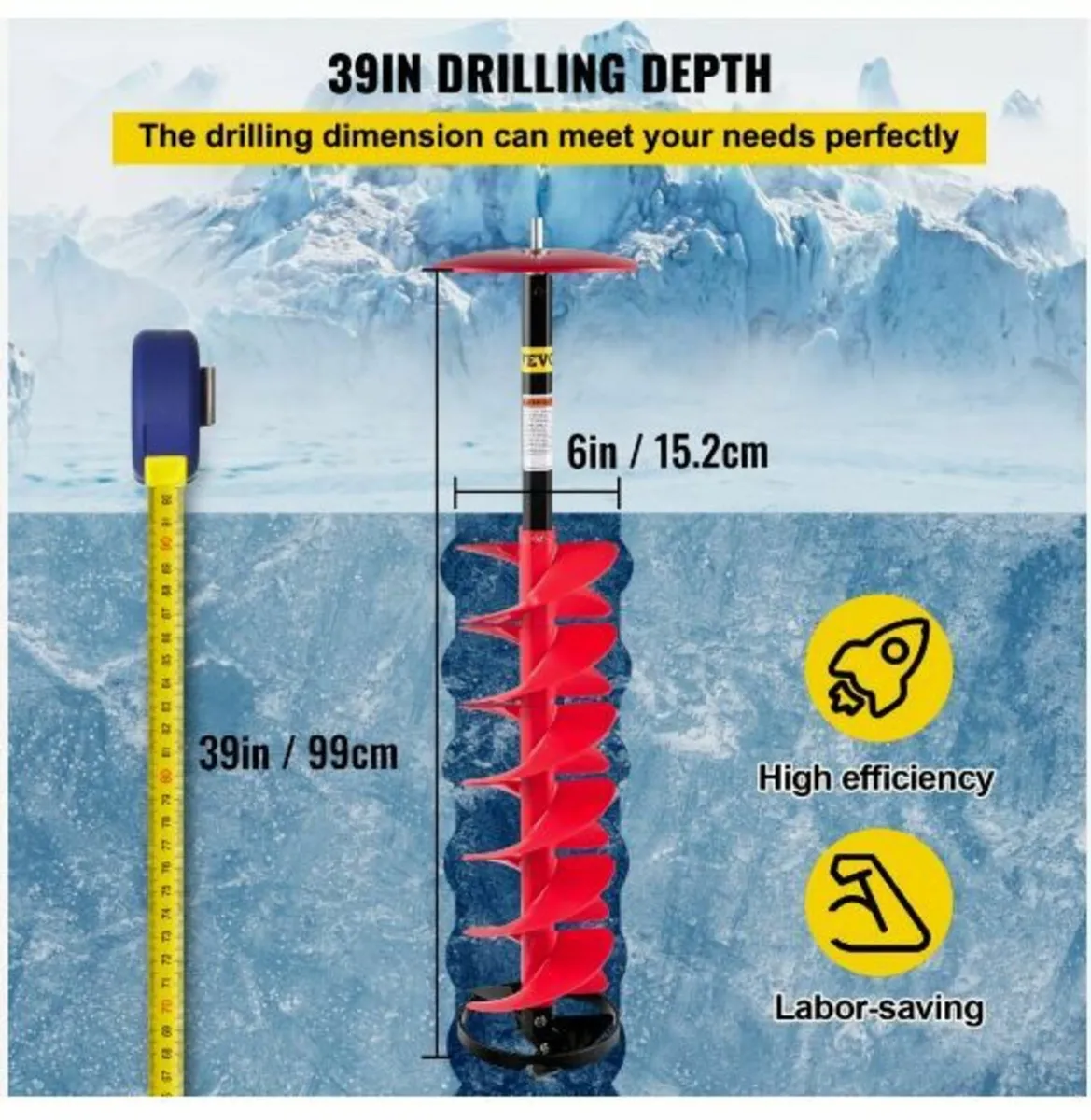 Ice Drill Auger, 6" Diameter Nylon Ice - Image 2