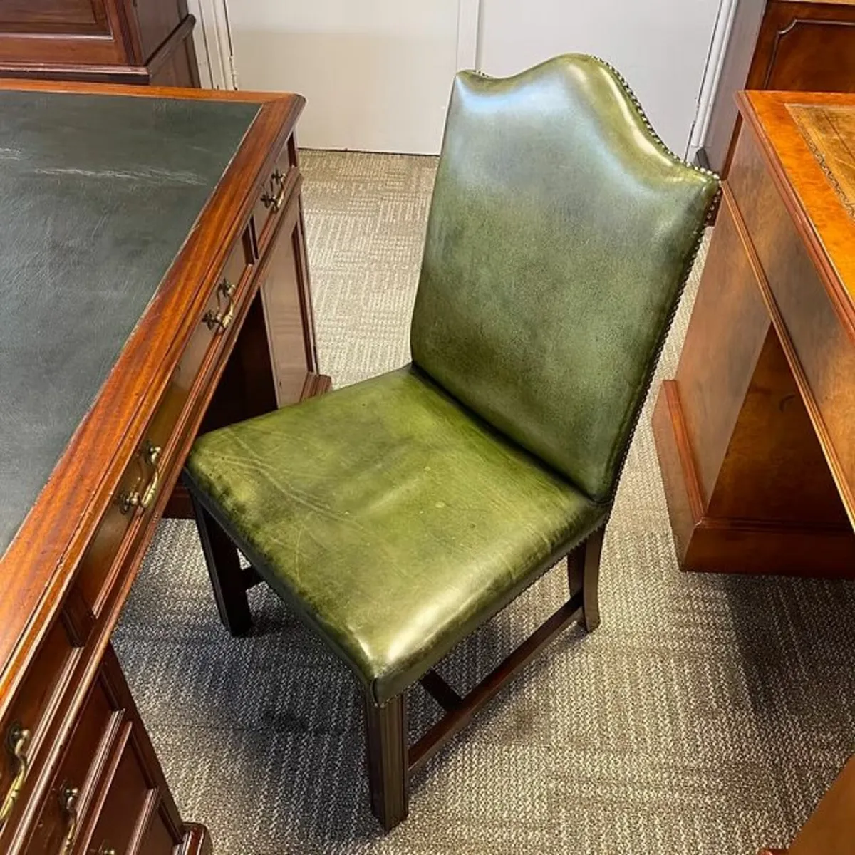 Stunning green leather high back occasional chair. - Image 1