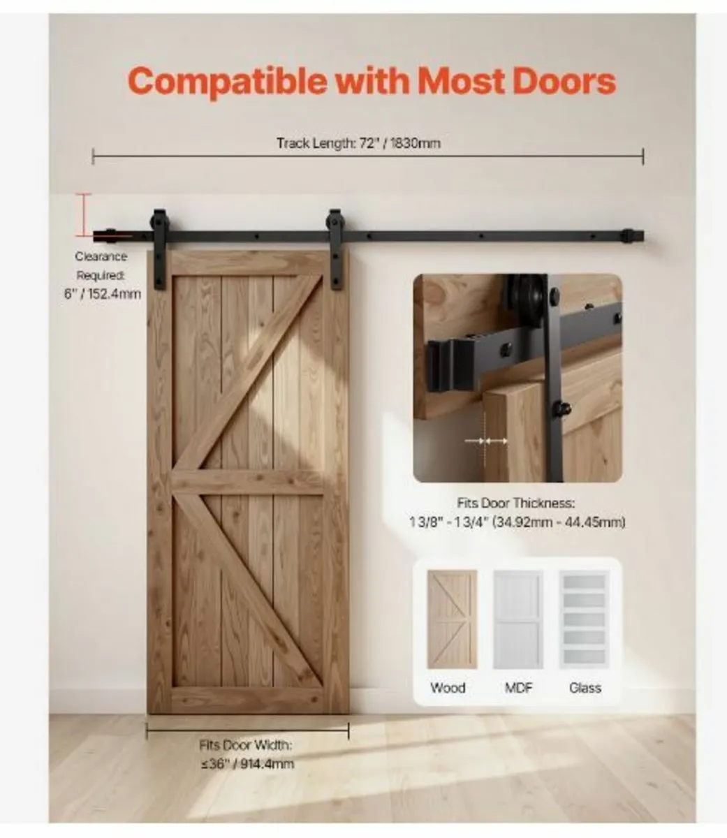 6FT Sliding Barn Door Hardware Kit - Image 2