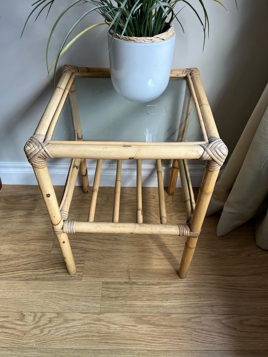 Side Tables x 2  Wicker & Glass style