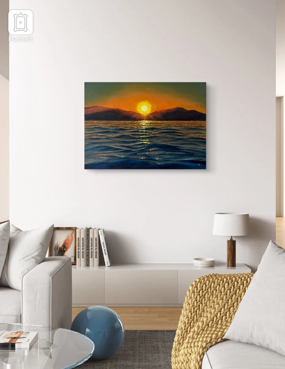 ORIGINAL OIL PAINTING SUNSET SEASCAPE ART LARGE - Image 2