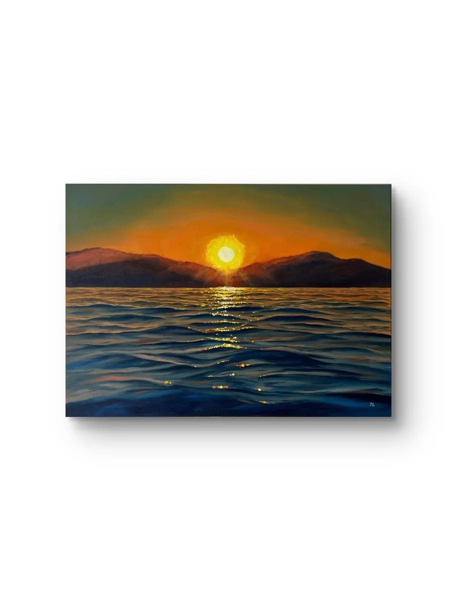 ORIGINAL OIL PAINTING SUNSET SEASCAPE ART LARGE - Image 3