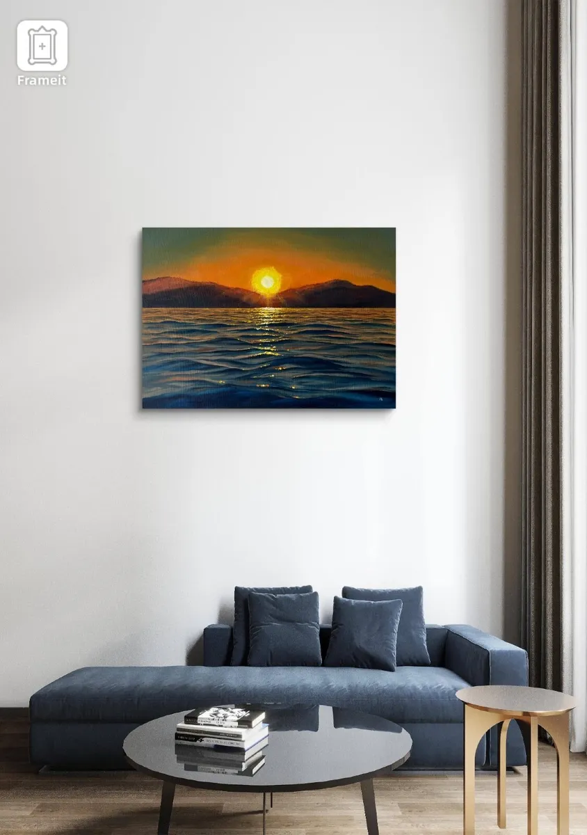 ORIGINAL OIL PAINTING SUNSET SEASCAPE ART LARGE - Image 4