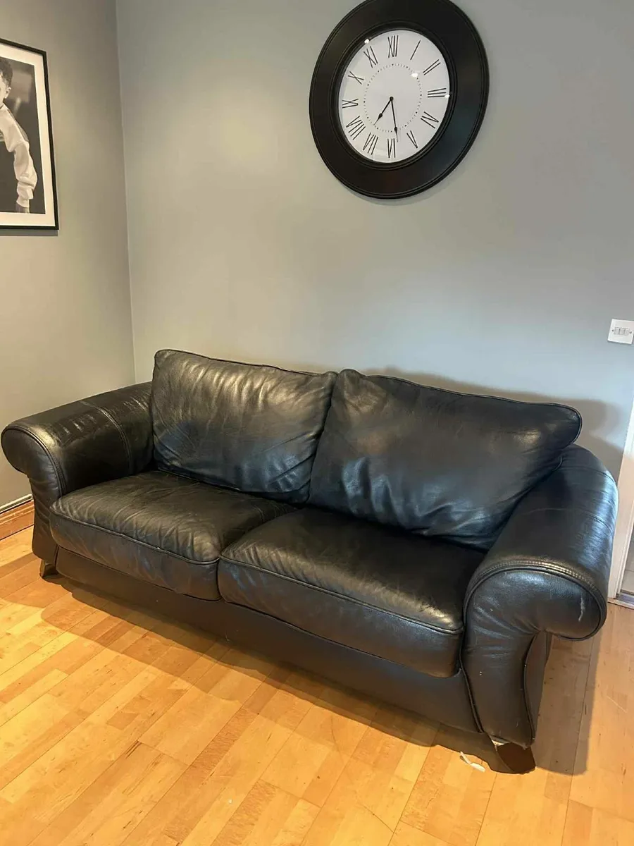 Bkack Suite of furniture 3&2 Seater with Pouffe - Image 2