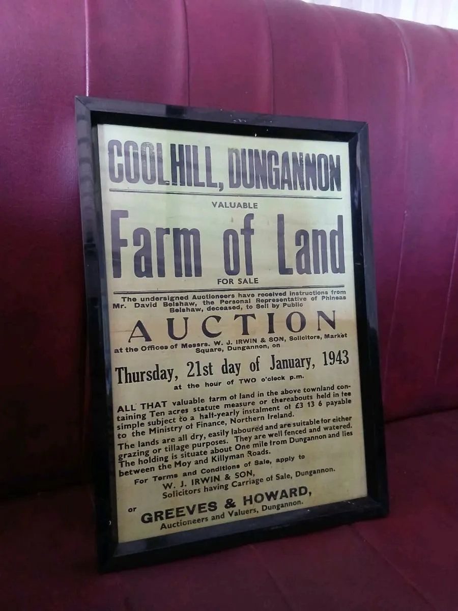 Framed 1943 Farm Auction Notice Sign - Image 1