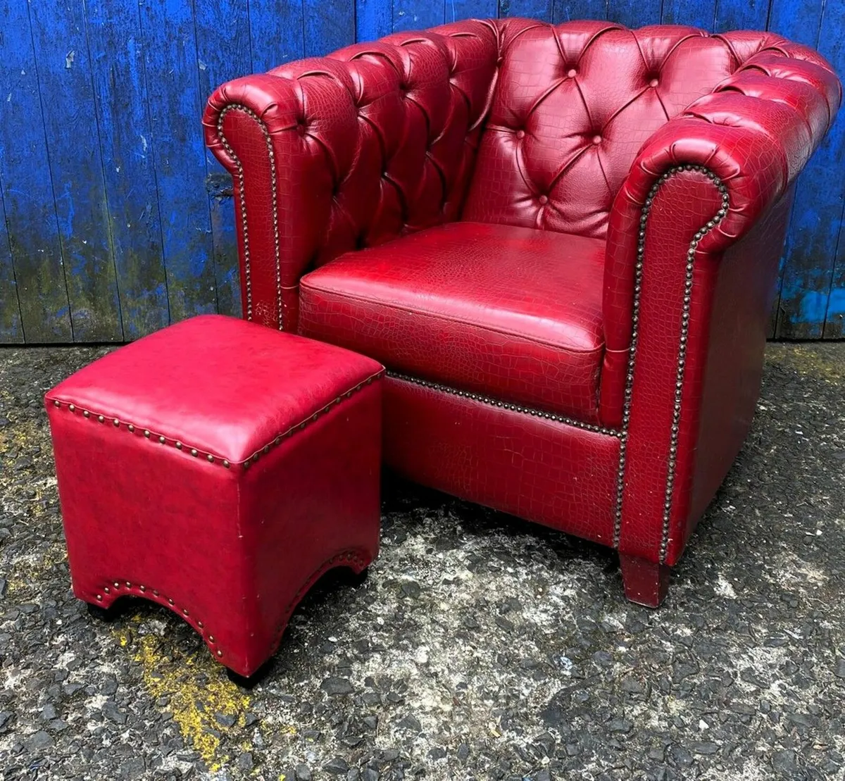 Faux Leather Club Chair & Stool - Image 1