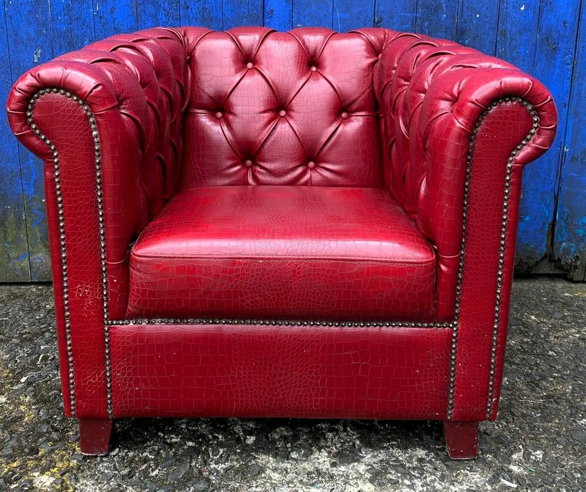Faux Leather Club Chair & Stool - Image 3