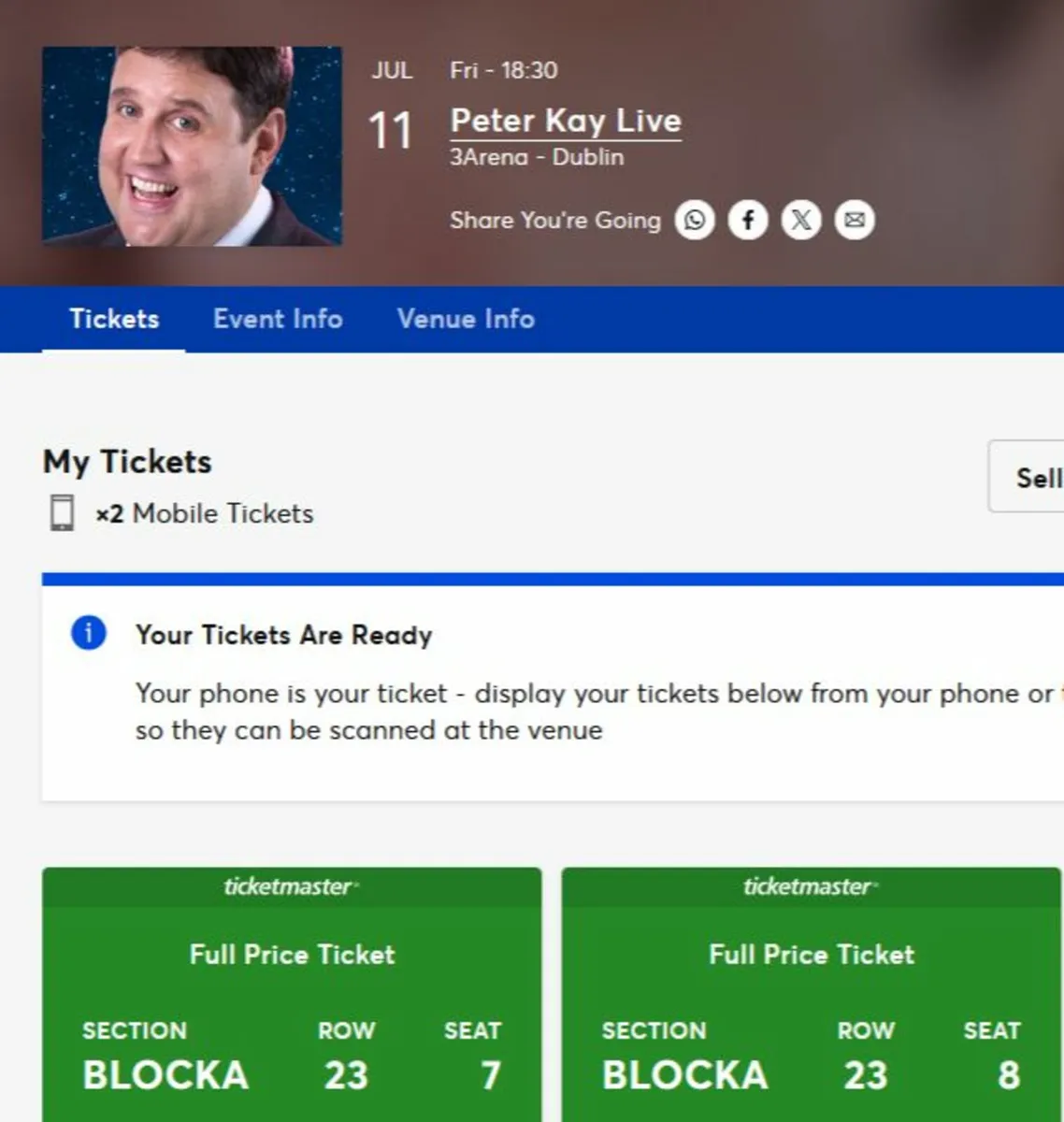 Peter Kay Tickets for Friday July 11th