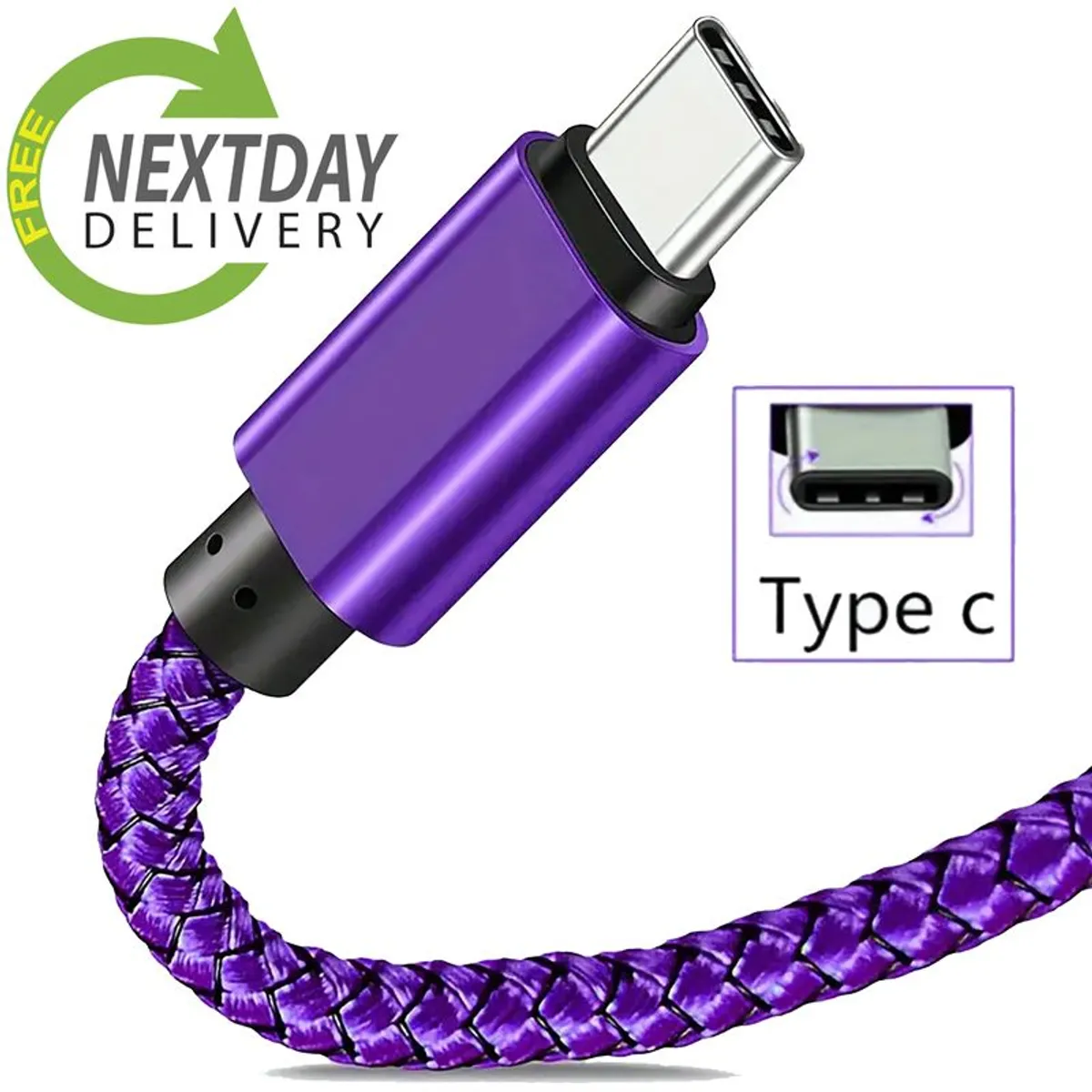 60W Type-C to USB Fast Charge Charging Cable [2m] - Braided for iPhone, Samsung etc. - Irish Seller, FREE Next-Day Delivery - Image 4