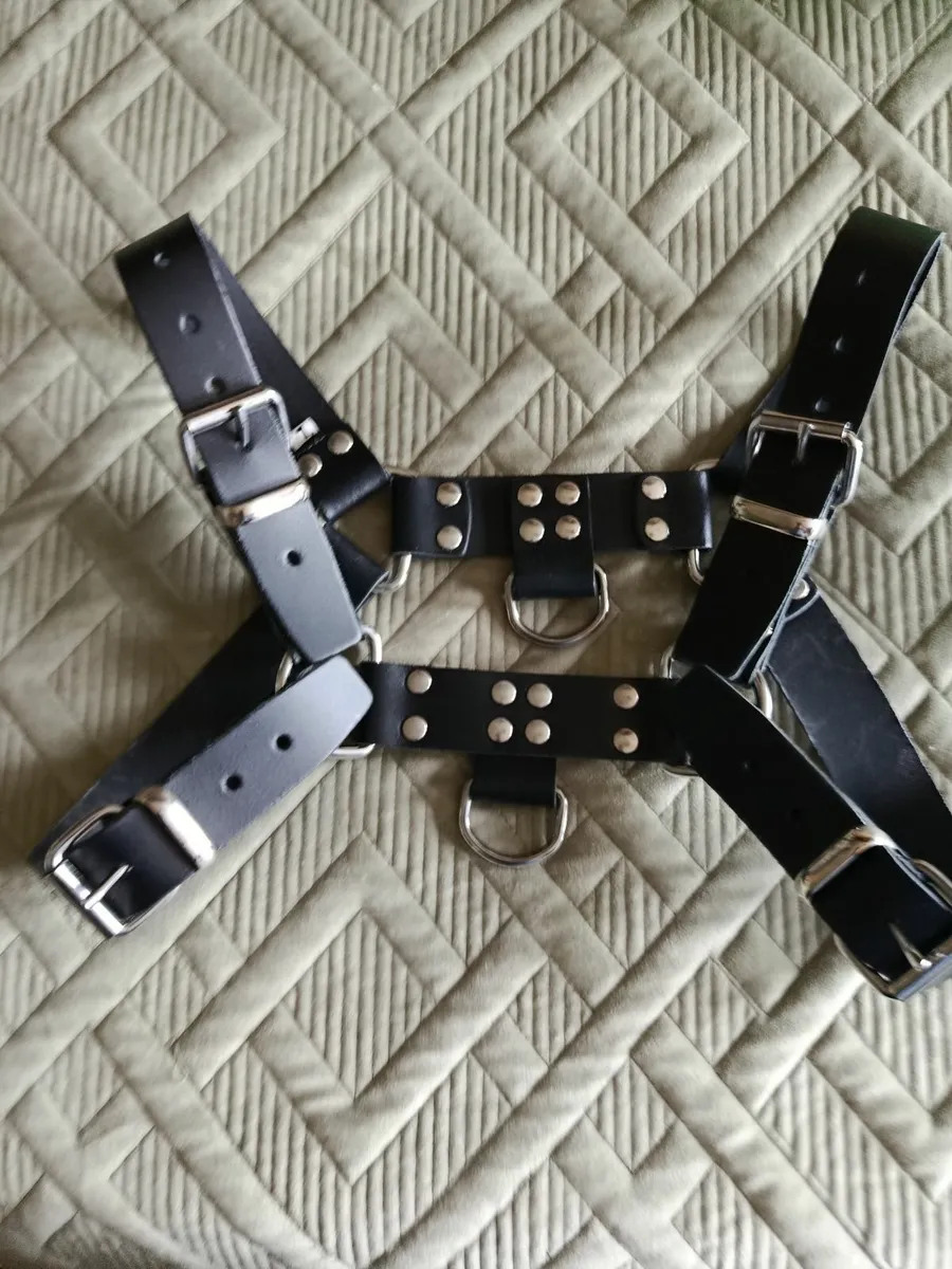 Mens pure leather kink body harness