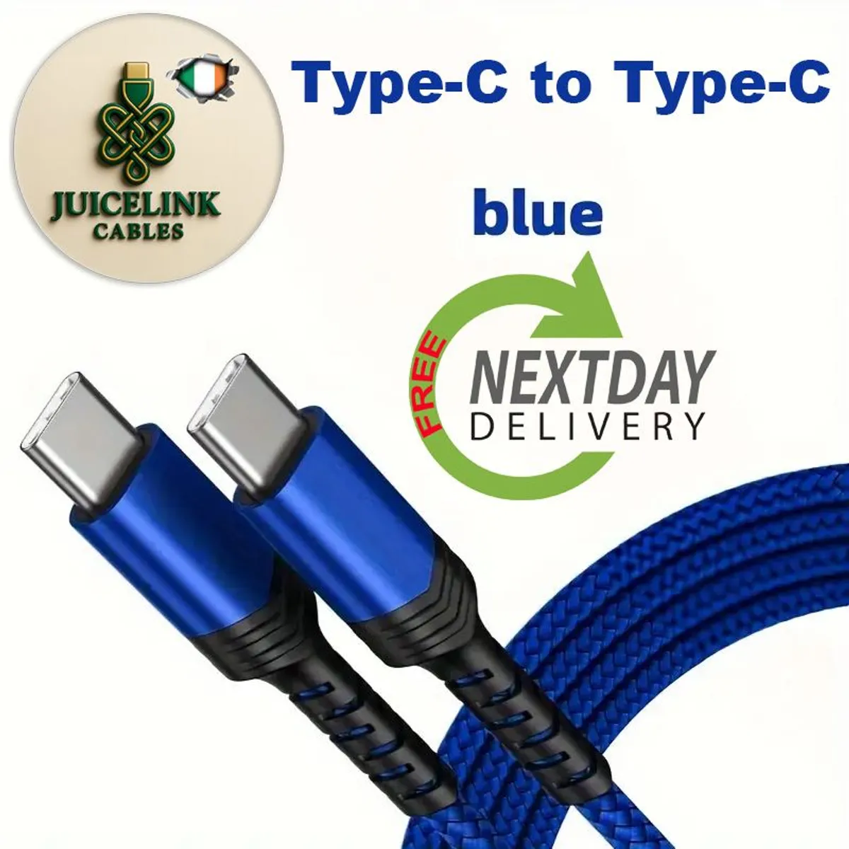 100W Type-C to Type-C  Fast Charge Charging Cable [2m] - Braided for iPhone, Samsung etc. - Irish Seller, FREE Next-Day Delivery - Image 2