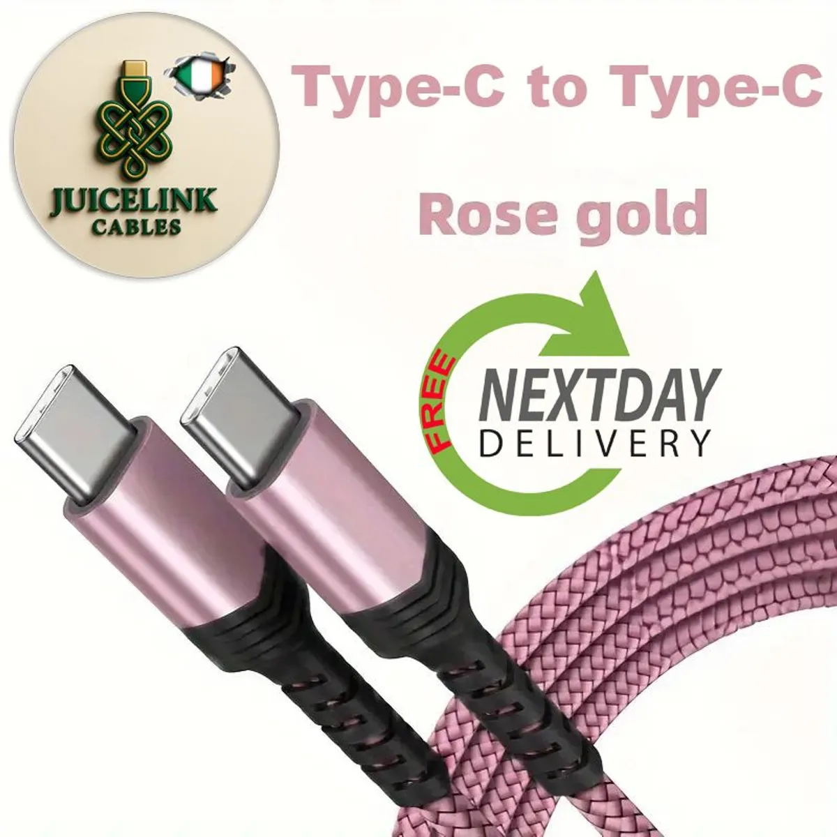 100W Type-C to Type-C  Fast Charge Charging Cable [2m] - Braided for iPhone, Samsung etc. - Irish Seller, FREE Next-Day Delivery - Image 3