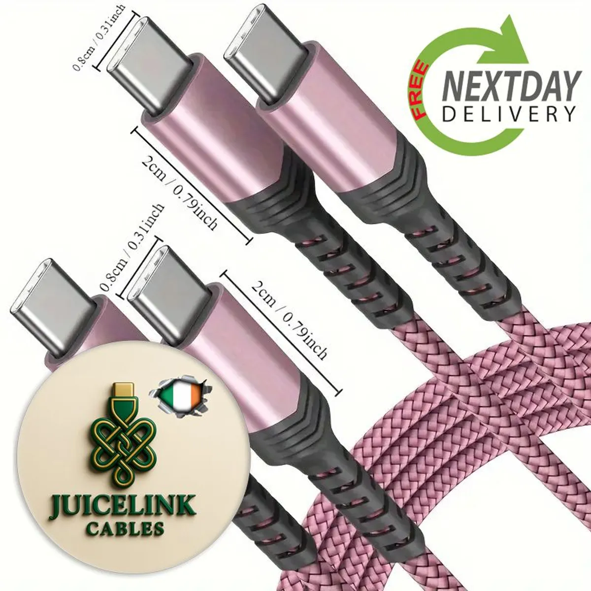 100W Type-C to Type-C  Fast Charge Charging Cable [2m] - Braided for iPhone, Samsung etc. - Irish Seller, FREE Next-Day Delivery - Image 4