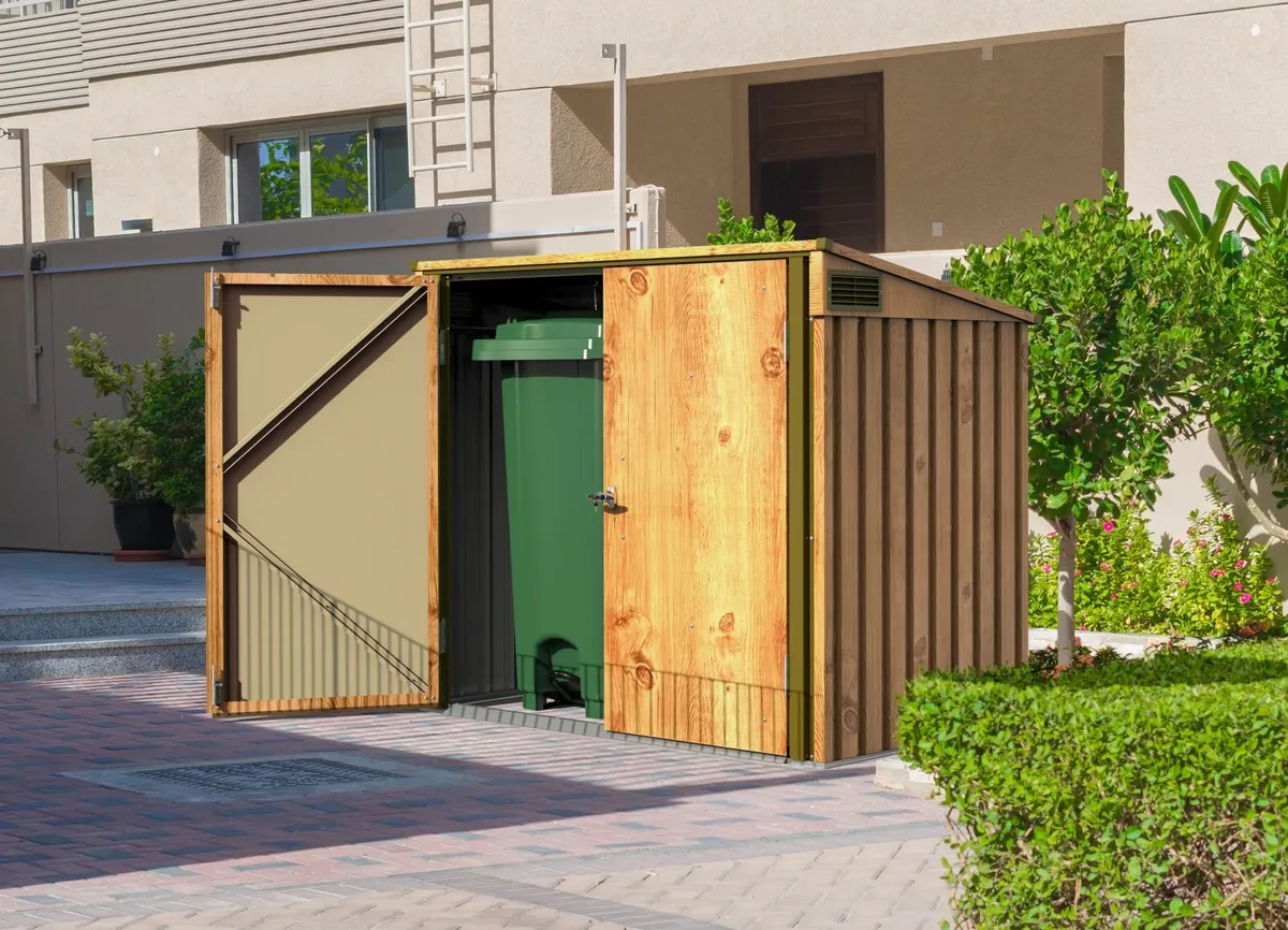Duramax 2 Wheelie bin - Metal Sheds 5x3- Brown - Image 1