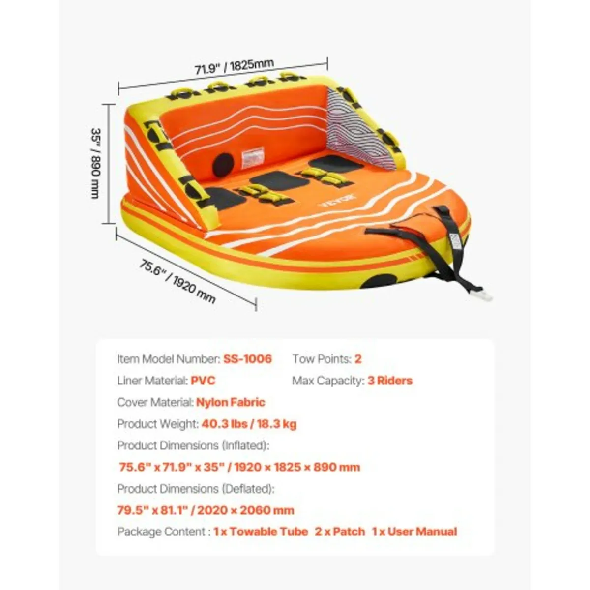 Towable Tube for Boating 1-3 Riders Inflatable Boa - Image 4