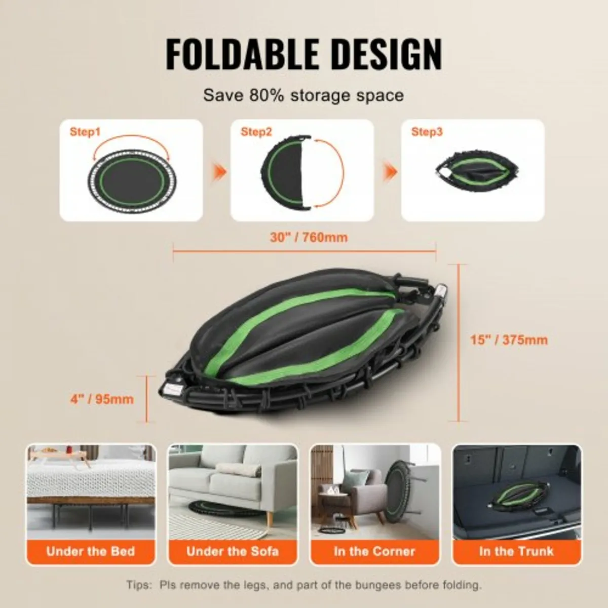 40" Foldable Mini Fitness Trampoline Adults Indoor - Image 2