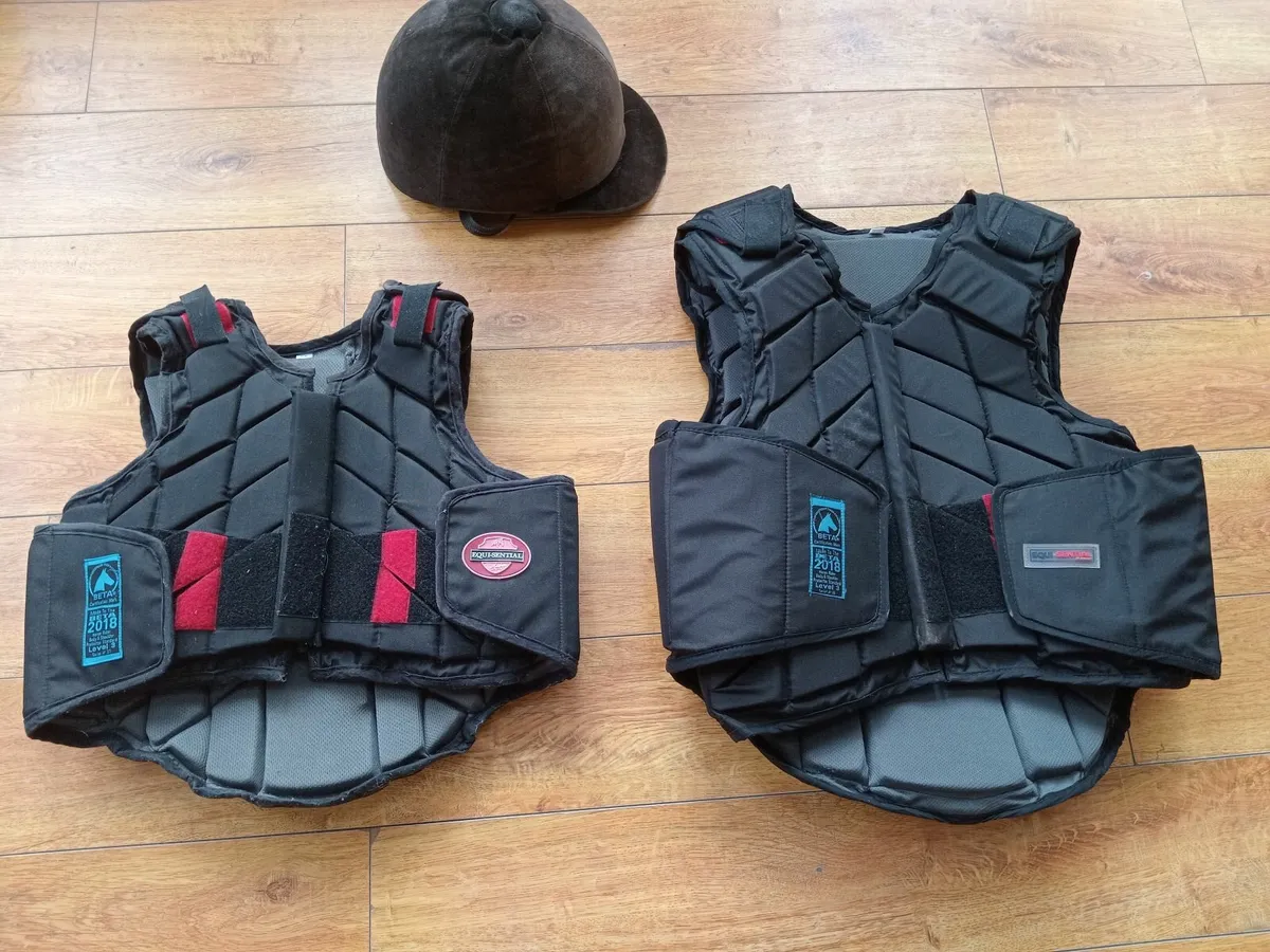 Horse riding back protector x2 and helmet - Image 1