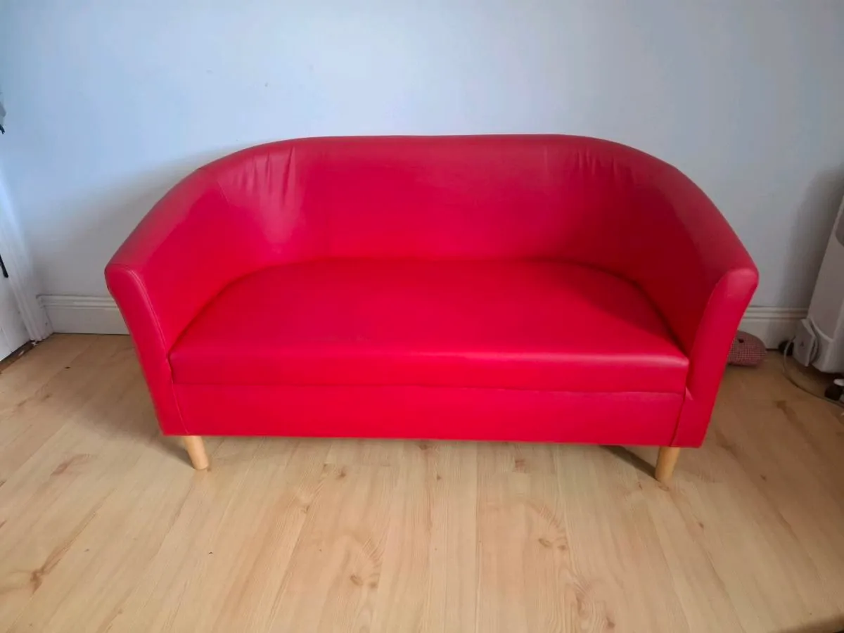 Red 2 Seater faux leather sofa - Image 2