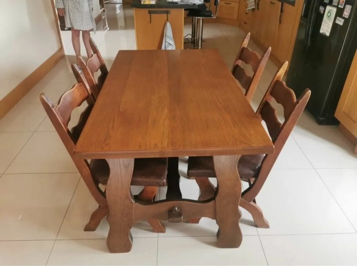 Solid Oak Table & Chairs (+ Free Couch Included) - Image 1