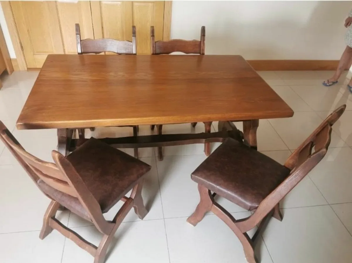 Solid Oak Table & Chairs (+ Free Couch Included) - Image 2