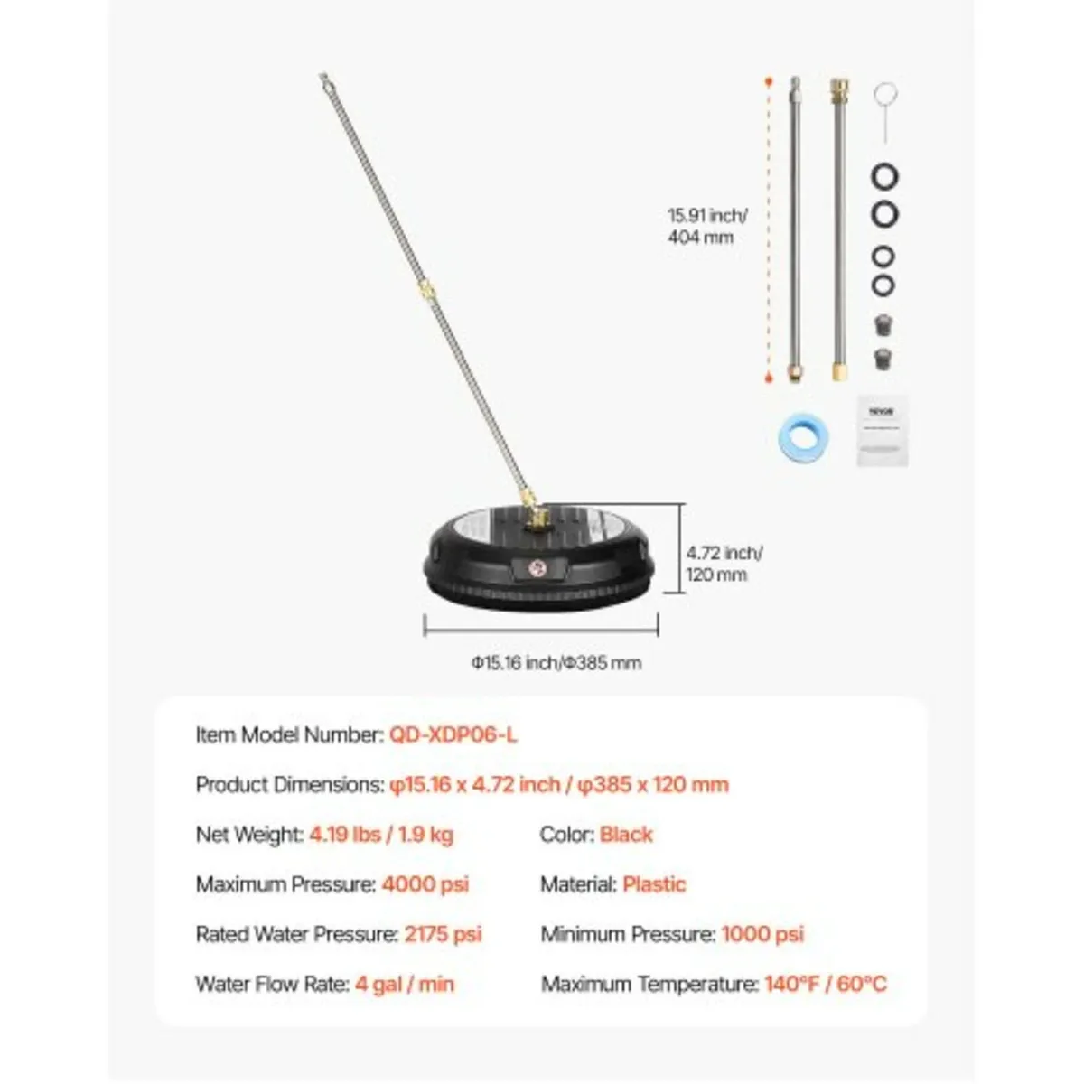 15" Pressure Washer Surface Cleaner 3000 Max PSI P - Image 2