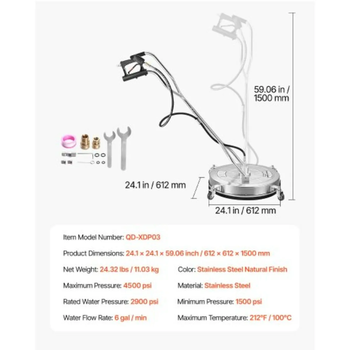 24" Pressure Washer Surface Cleaner 4 Wheels Dual - Image 4