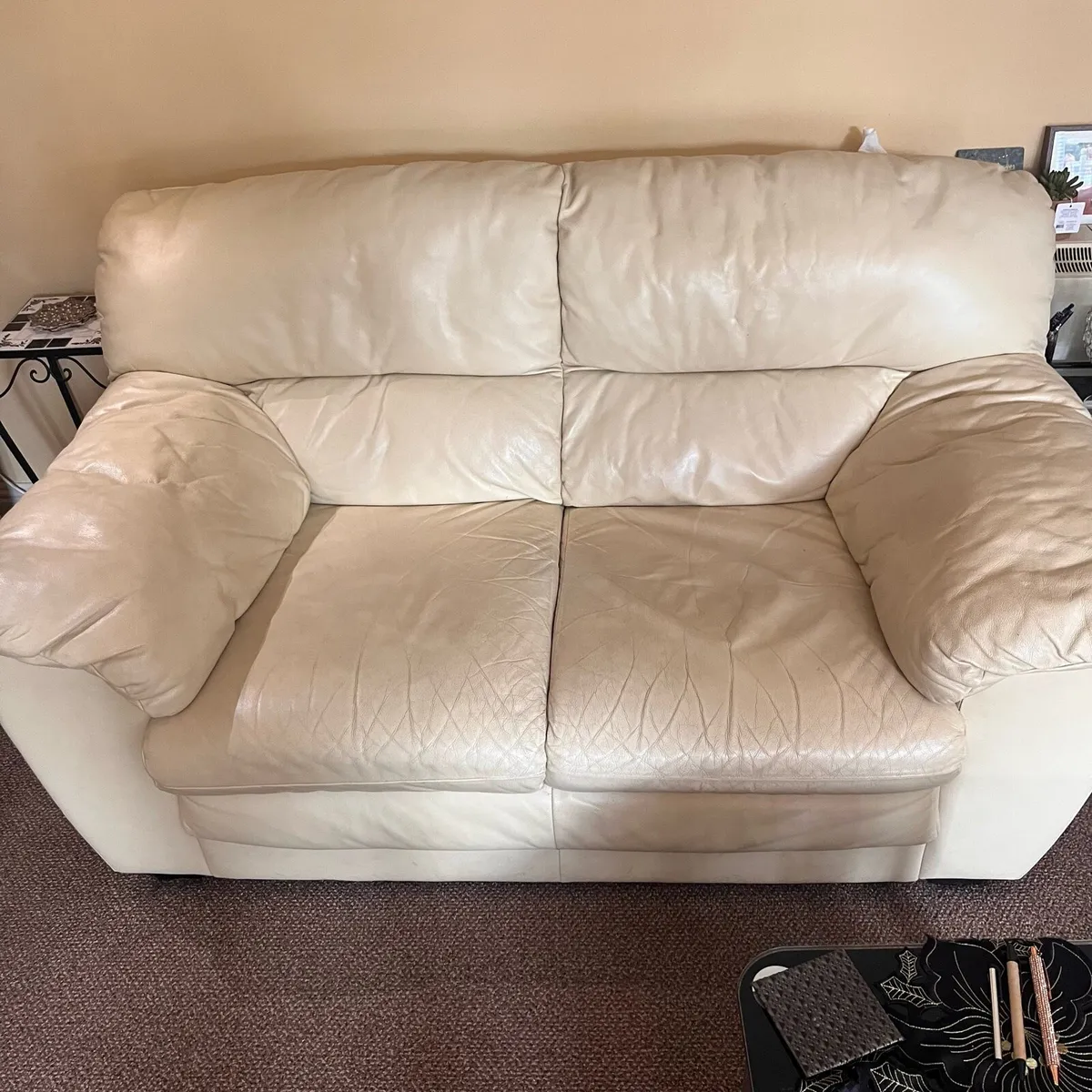 3 & 2 seater cream leather couch - Image 2