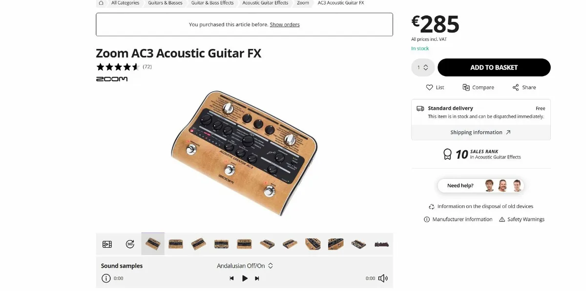 ZOOM AC-3 Acoustic Creator Multi-Effects Pedal - Image 1