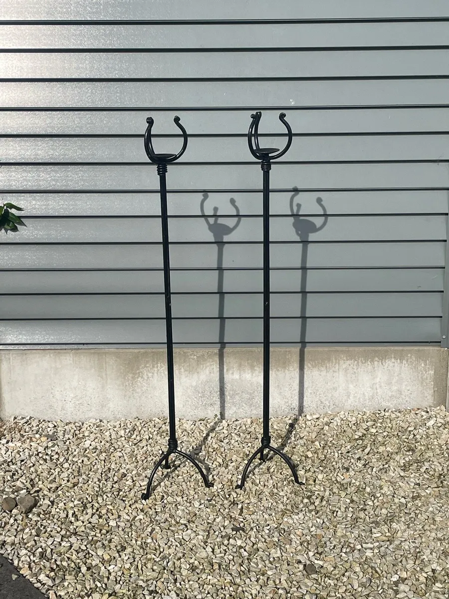 2 Tall Wrought Iron Candle Holders - Image 1