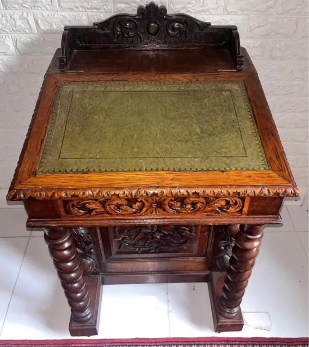 Victorian Oak Carved Desk - Image 2